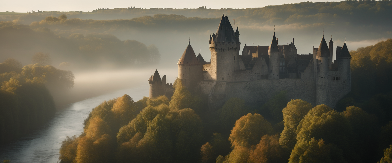 Middeleeuwse burcht op een rots in de Ardennen bij zonsopgang