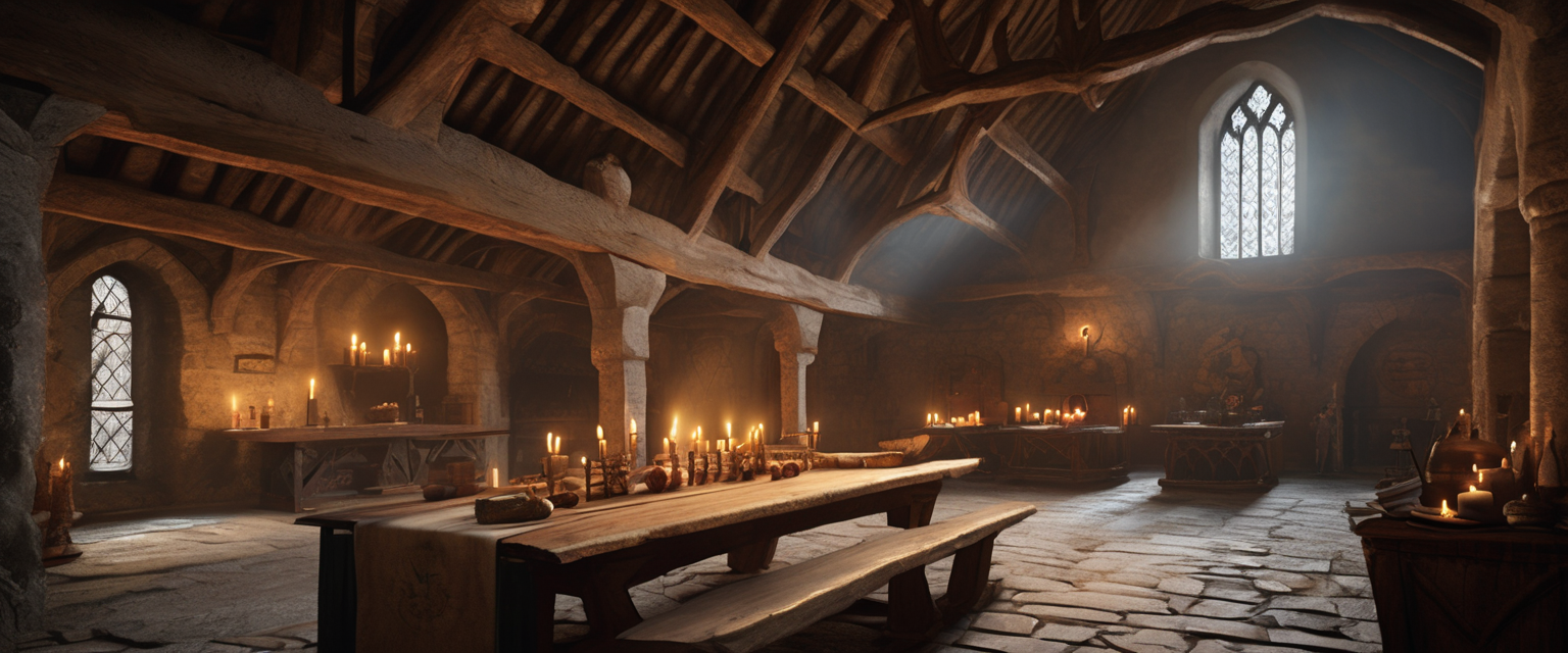 Interieur van een middeleeuwse ridderzaal